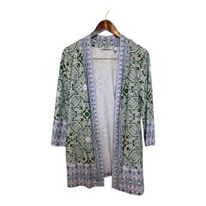 Isaac Mizrahi Live! Paisley Open-Front Cardigan Cotton Modal Blend Women's M
